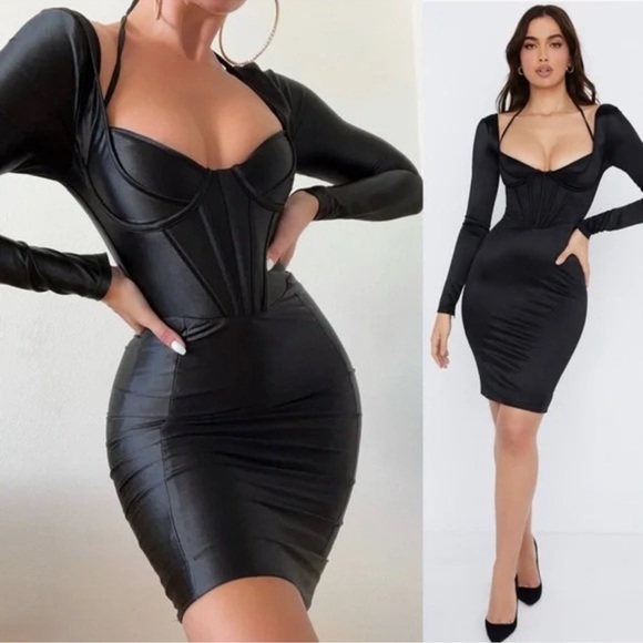 House of CB Black Long Sleeve Grazia Dress Size M (fits like a size 4) - Picture 4 of 8